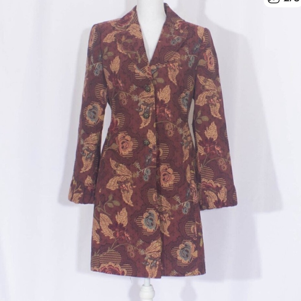 Cabi Vintage 749 Genevieve Jacobean Tapestry Long Coat, EUC, Size 2